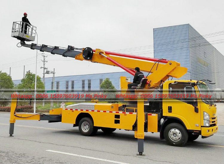 190HP ISUZU ELF KV100 Telescopic Boom Hydraulic Lifting Aerial Working Plaftform Truck 22M Overhead working height